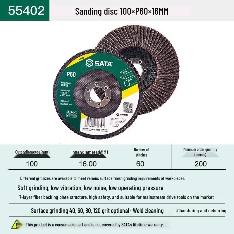 SATA Flap Disc Grinding Wheel 100mm for Woodworking and Angle Grinders.
SATA Flap Disc Grinding Wheel 100mm for Woodworking and Angle Grinders.