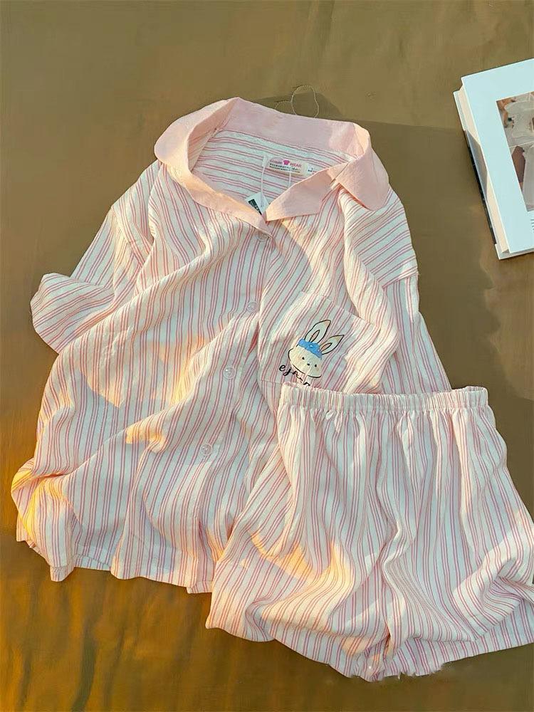 Japanese pink striped bunny pajamas women s summer short-sleeved shorts two-piece set women s casual outer loungewear S
Japanese pink striped bunny pajamas women s summer short-sleeved shorts two-piece set women s casual outer loungewear S
