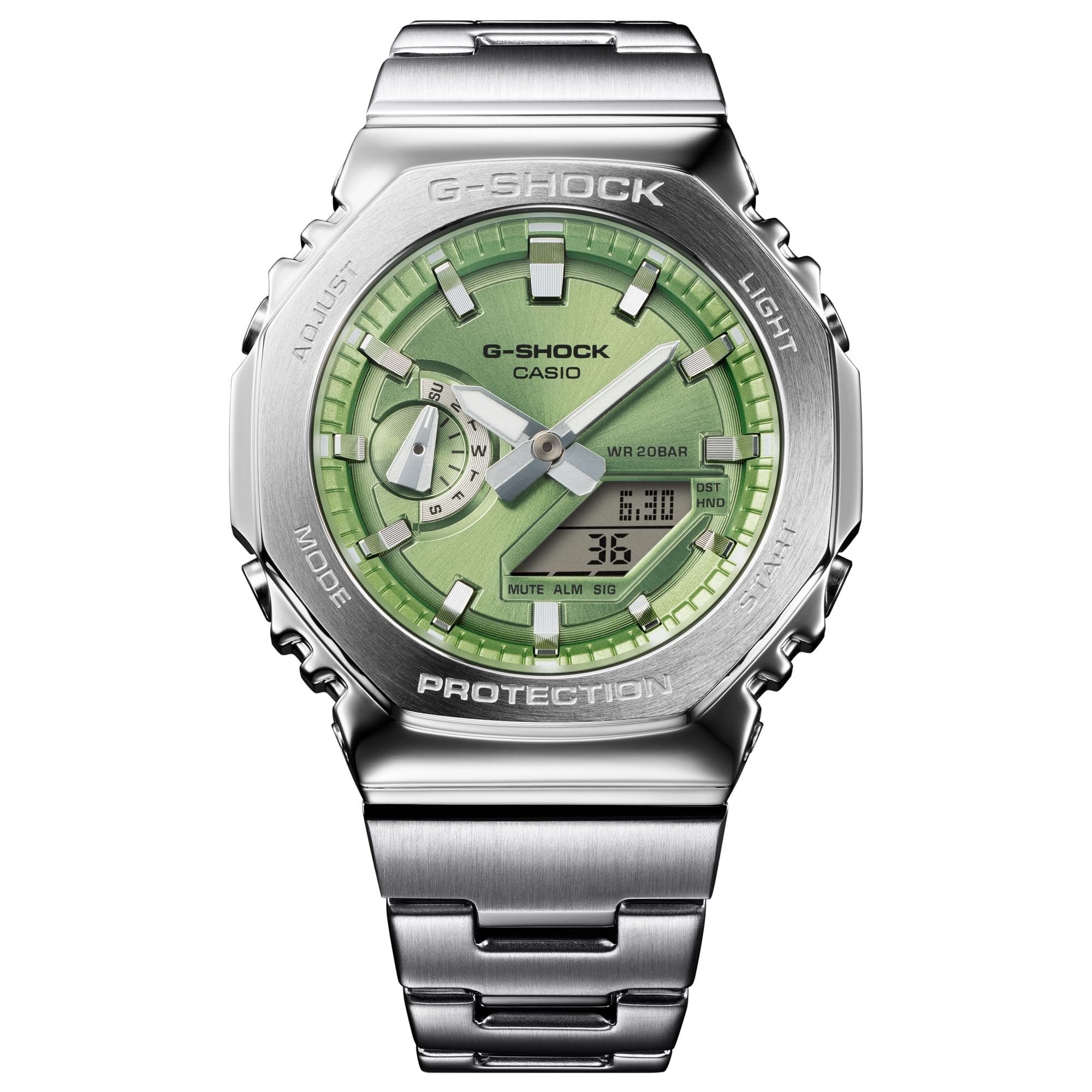 Годинник Casio Octagonal Lime Green Stainless Steel Modern G-Shock GM2110D-3A, срібло,
Годинник Casio Octagonal Lime Green Stainless Steel Modern G-Shock GM2110D-3A, срібло,