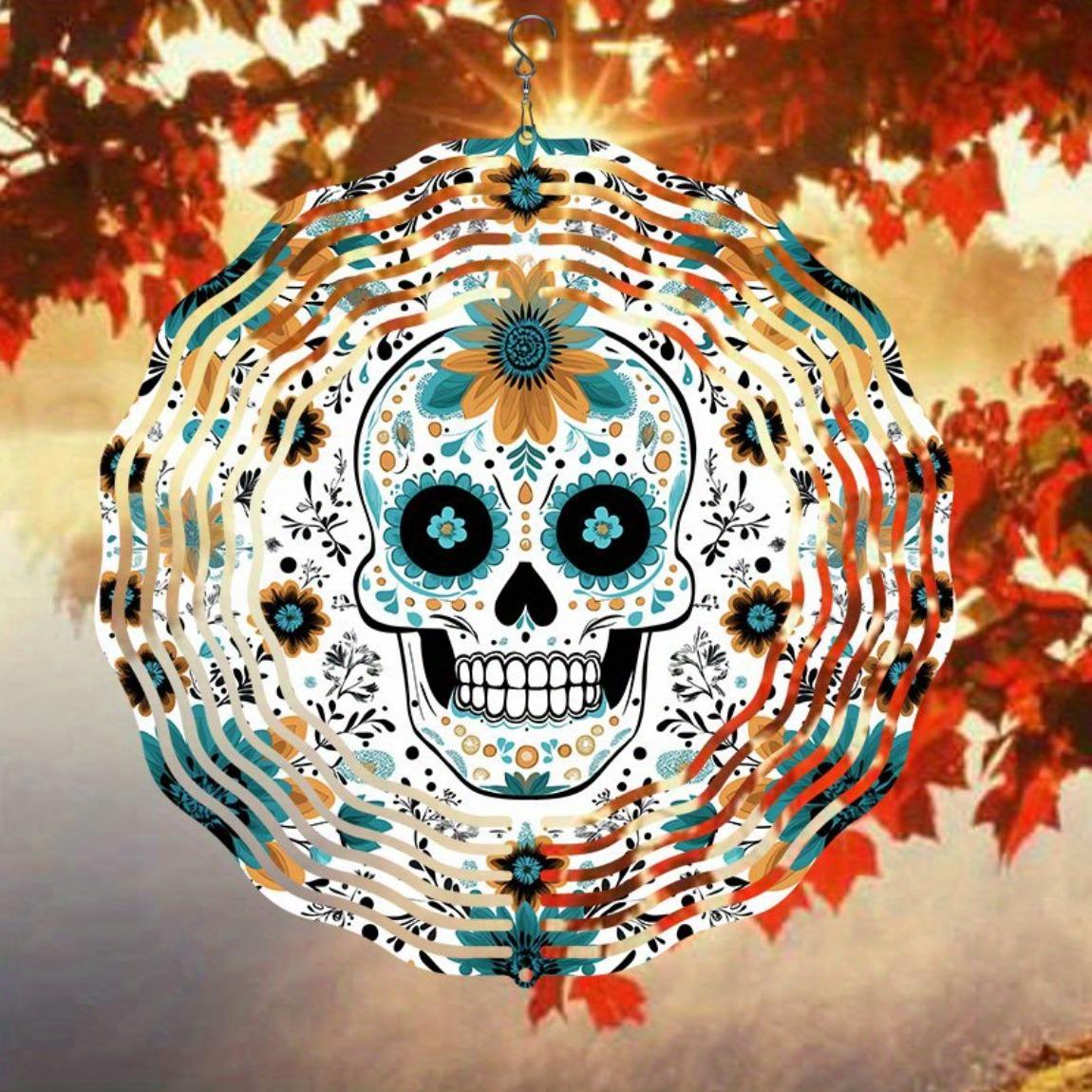 Metal Wind Spinner Chime Outdoor Hanging Garden Decor with Floral Skull Design Perfect for Halloween Christmas Thanksgiving Blue Green
Metal Wind Spinner Chime Outdoor Hanging Garden Decor with Floral Skull Design Perfect for Halloween Christmas Thanksgiving Blue Green