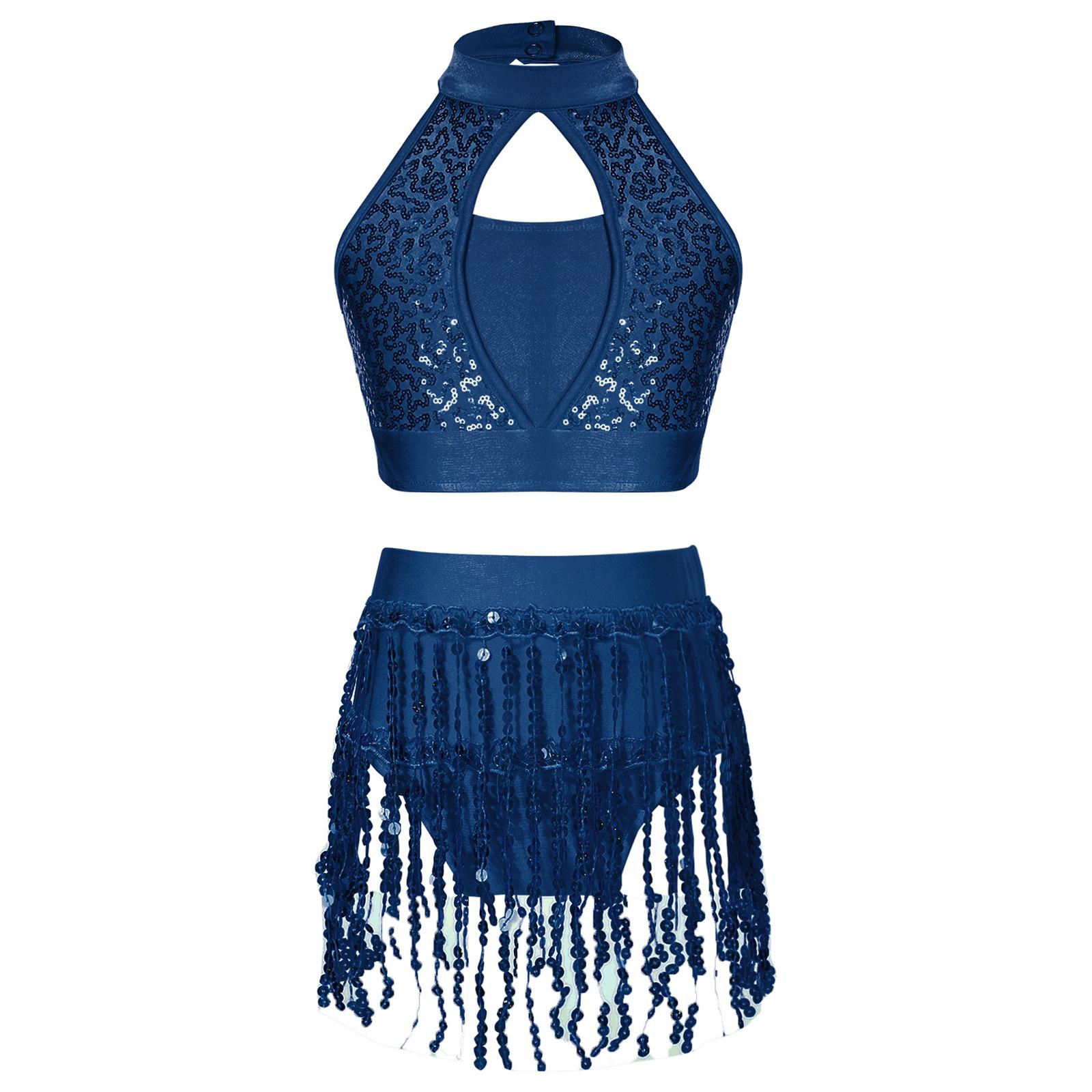 Дівчачий танцювальний набір з двох предметів з паєтками, порожнистий топ-халтер, шорти з паєтковою бахромою, костюм для виступу в джазі, латині, самбі 13-14 Years темно-синього кольору
Дівчачий танцювальний набір з двох предметів з паєтками, порожнистий топ-халтер, шорти з паєтковою бахромою, костюм для виступу в джазі, латині, самбі 13-14 Years темно-синього кольору