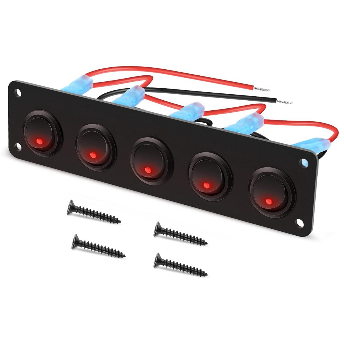 Waterproof 5 Gang Round Dash Rocker Toggle Switch Panel For RV Ship Yacht Marine Car Marine Ship Red Black red light
Waterproof 5 Gang Round Dash Rocker Toggle Switch Panel For RV Ship Yacht Marine Car Marine Ship Red Black red light