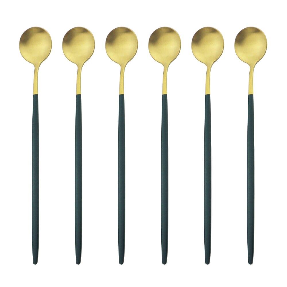 Набір столових приборів із золота з довгою ручкою, 6 шт. Набір столових приладів із матової нержавіючої сталі. Полірований посуд для перемішування. Напій, морозиво, десерт, чай. зелений/золотий
Набір столових приборів із золота з довгою ручкою, 6 шт. Набір столових приладів із матової нержавіючої сталі. Полірований посуд для перемішування. Напій, морозиво, десерт, чай. зелений/золотий