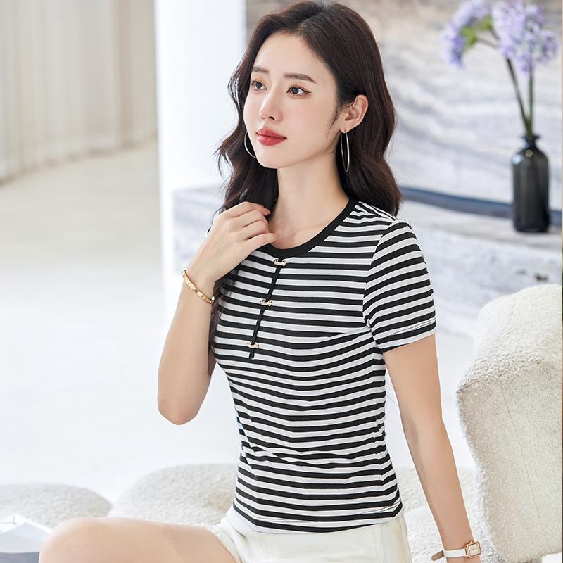 2025 Women s Modal Cotton Striped Short-Sleeve T-Shirt - Casual Elastic Blouse for Summer M чёрный
2025 Women s Modal Cotton Striped Short-Sleeve T-Shirt - Casual Elastic Blouse for Summer M чёрный