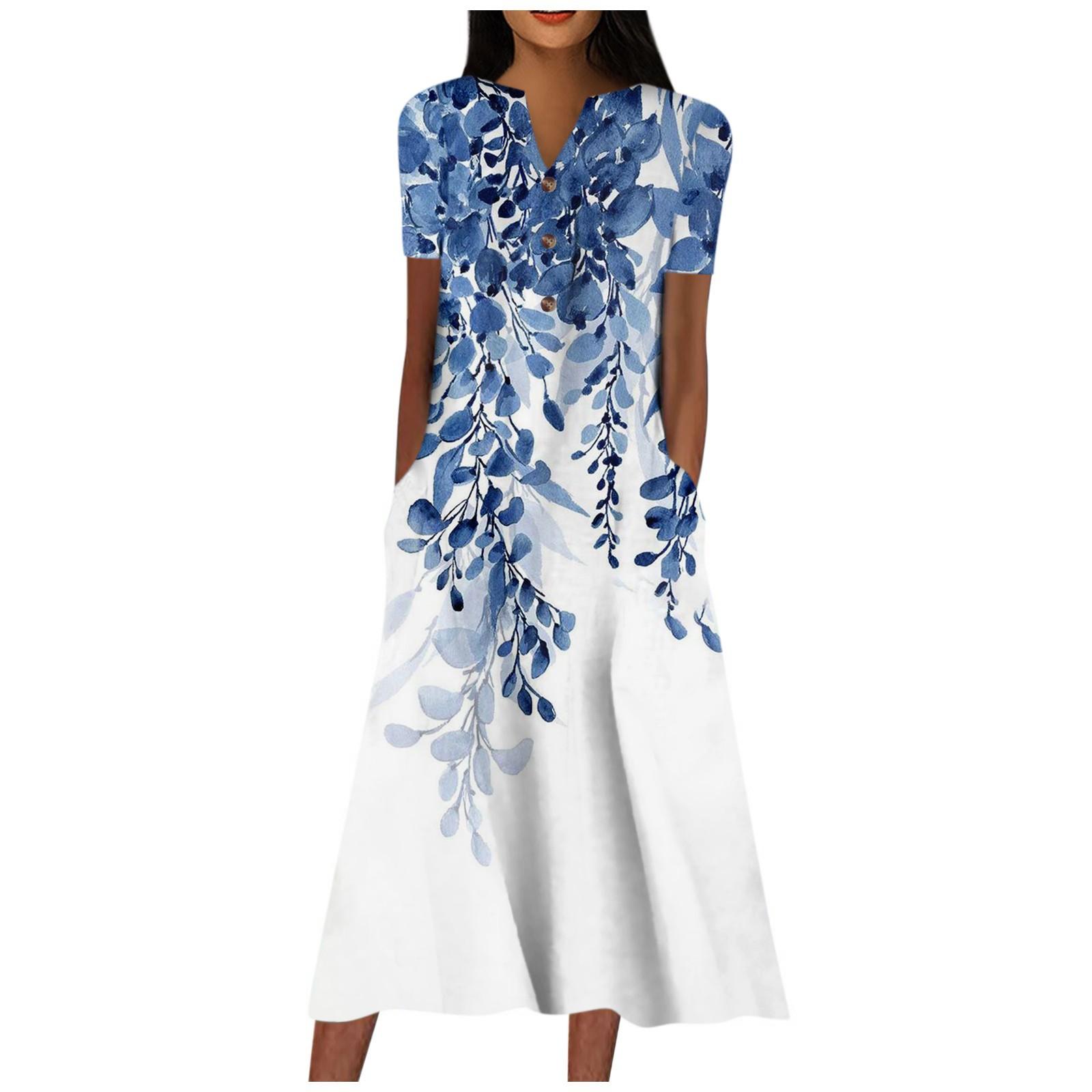 Women s V-neck Short Sleeve Dress Polka Print Casual Dress With Pockets S синій
Women s V-neck Short Sleeve Dress Polka Print Casual Dress With Pockets S синій