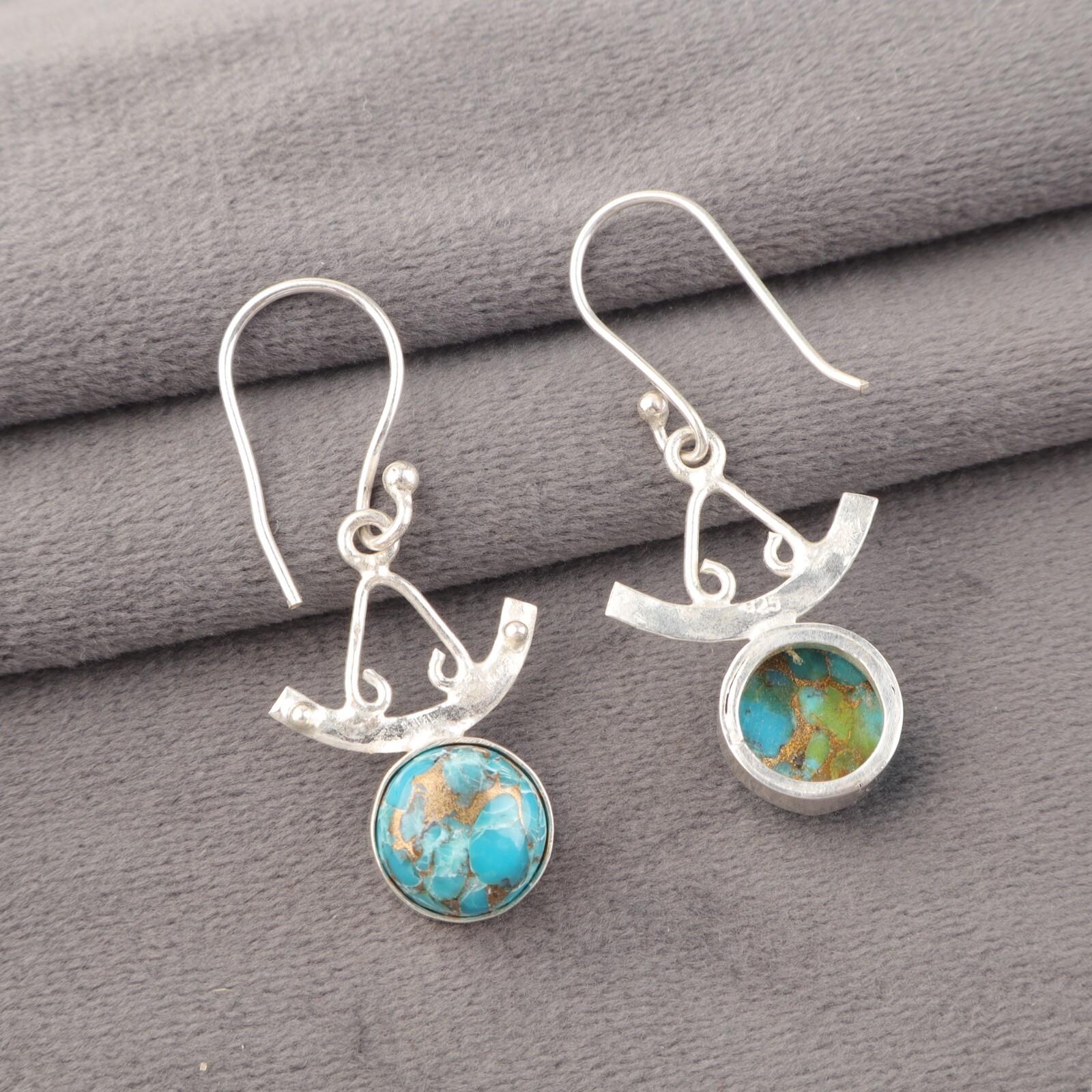 Blue Copper Turquoise Gemstone 925 Sterling Silver Jewelry Dangle Earrings 1.63 EE-152-37
Blue Copper Turquoise Gemstone 925 Sterling Silver Jewelry Dangle Earrings 1.63 EE-152-37
