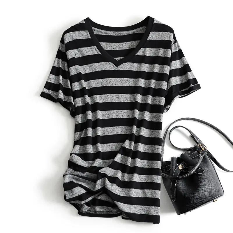T-shirt Women Stripe Summer Casual Large Size Loose V Neck Pullover Short-sleeved Tops XXXL сірий
T-shirt Women Stripe Summer Casual Large Size Loose V Neck Pullover Short-sleeved Tops XXXL сірий