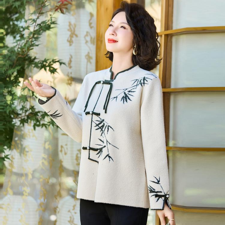 Мама Осеннее Платье Национальный Стиль Короткое Шерстяное Пальто 2XL