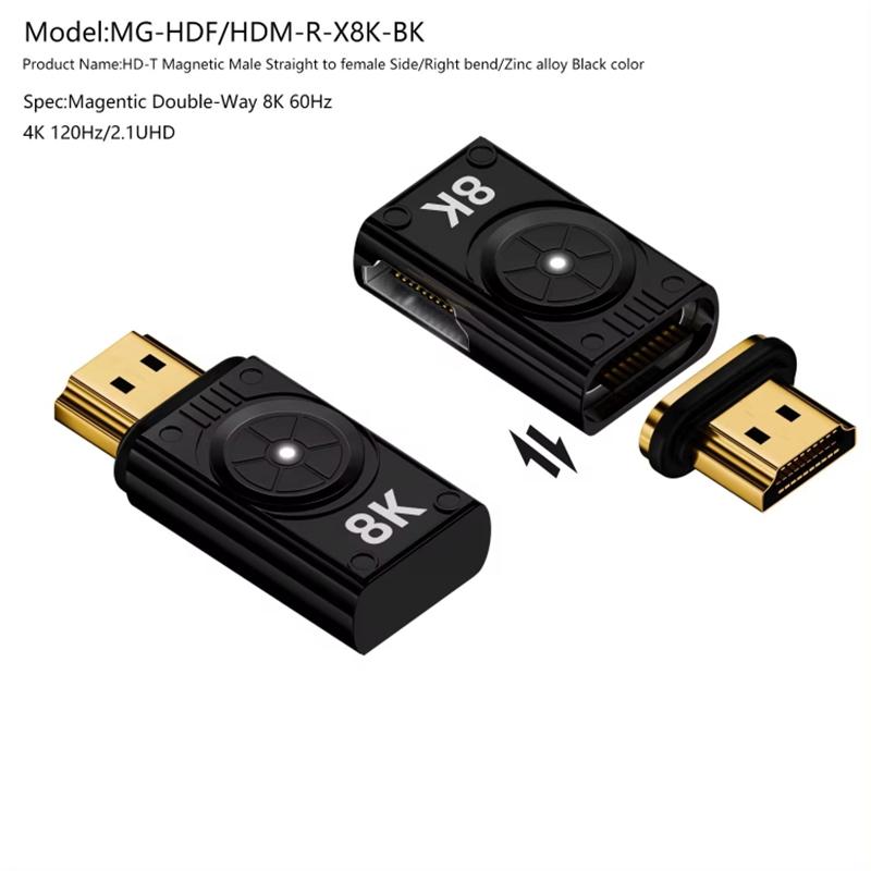 8K 60Hz HDMI to HDMI Side Bend Connector Zinc Alloy Magnetic Adapter (Right Bend) Tarnish
8K 60Hz HDMI to HDMI Side Bend Connector Zinc Alloy Magnetic Adapter (Right Bend) Tarnish