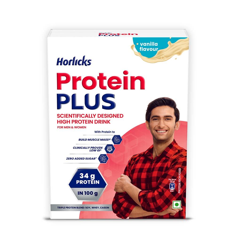 Horlicks Protein Plus Vanilla High Protein Drink for Adults 400 g Jar, Muscle Mass & Strength Support
Horlicks Protein Plus Vanilla High Protein Drink for Adults 400 g Jar, Muscle Mass & Strength Support