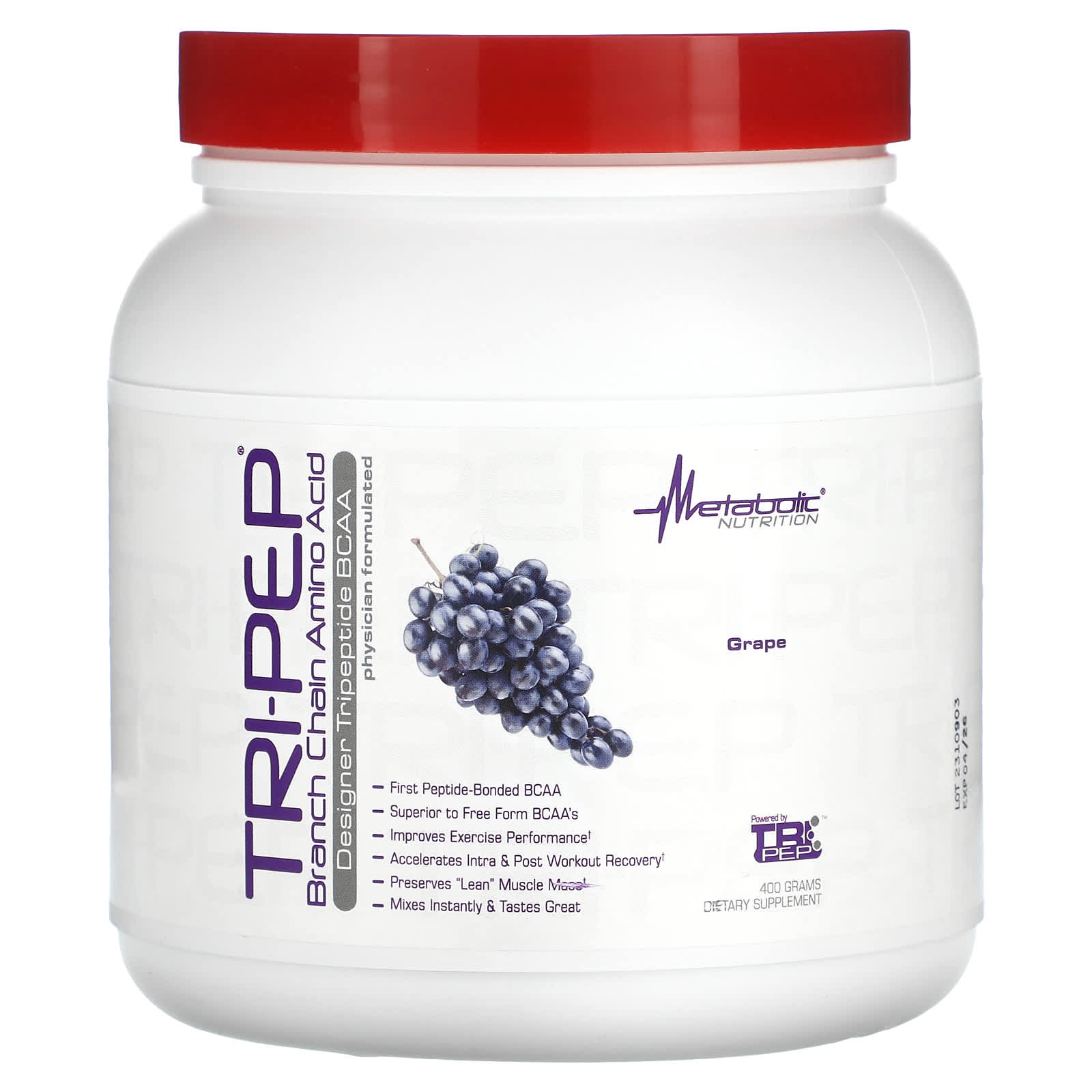 Metabolic Nutrition, Tri-Pep, Branched Chain Amino Acids, Grape, 14.1 oz (400 g)
Metabolic Nutrition, Tri-Pep, Branched Chain Amino Acids, Grape, 14.1 oz (400 g)