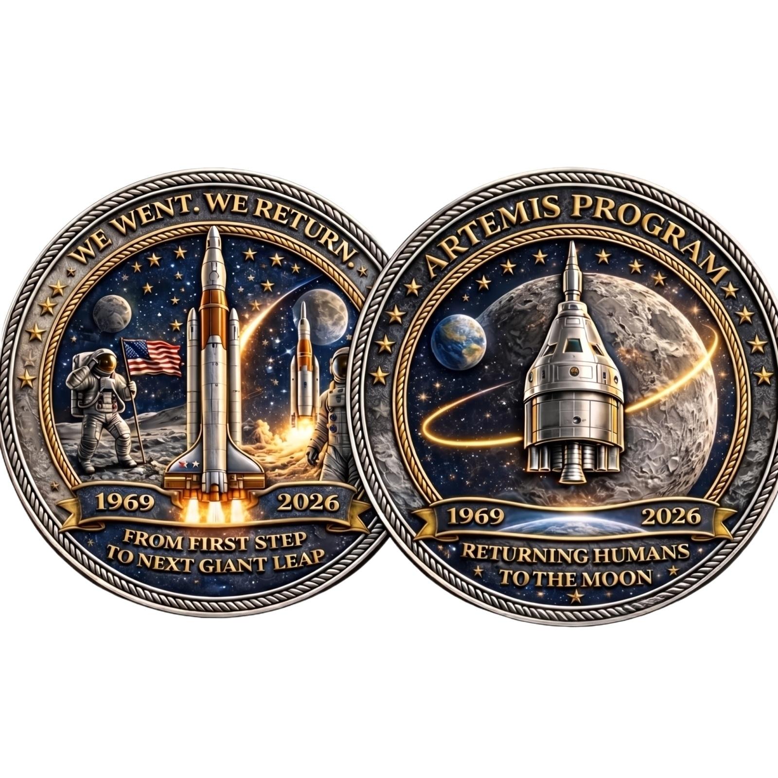 Commemorative Metal Coin Collectible Featuring Apollo Moon Landing and Artemis Program Designs with Detailed Engraving and Dual-Sided Display One Size
Commemorative Metal Coin Collectible Featuring Apollo Moon Landing and Artemis Program Designs with Detailed Engraving and Dual-Sided Display One Size