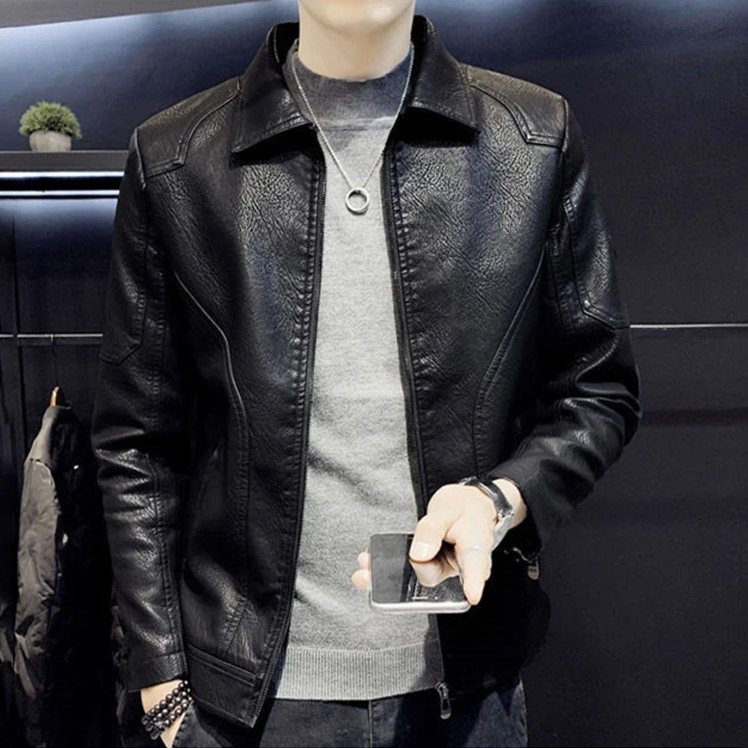 Мужская куртка из ПУ кожи с отложным воротником - Осенне-зимняя приталенная, трендовая повседневная верхняя одежда XL 125-140 lbs
Мужская куртка из ПУ кожи с отложным воротником - Осенне-зимняя приталенная, трендовая повседневная верхняя одежда XL 125-140 lbs