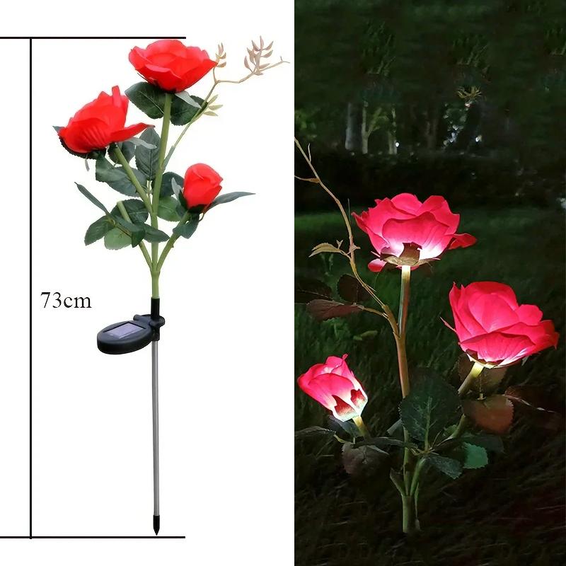 2 шт. наружные водонепроницаемые солнечные розовые светильники с 3 реалистичными светящимися головками цветов, садовая декоративная лампа для украшения домашнего патио