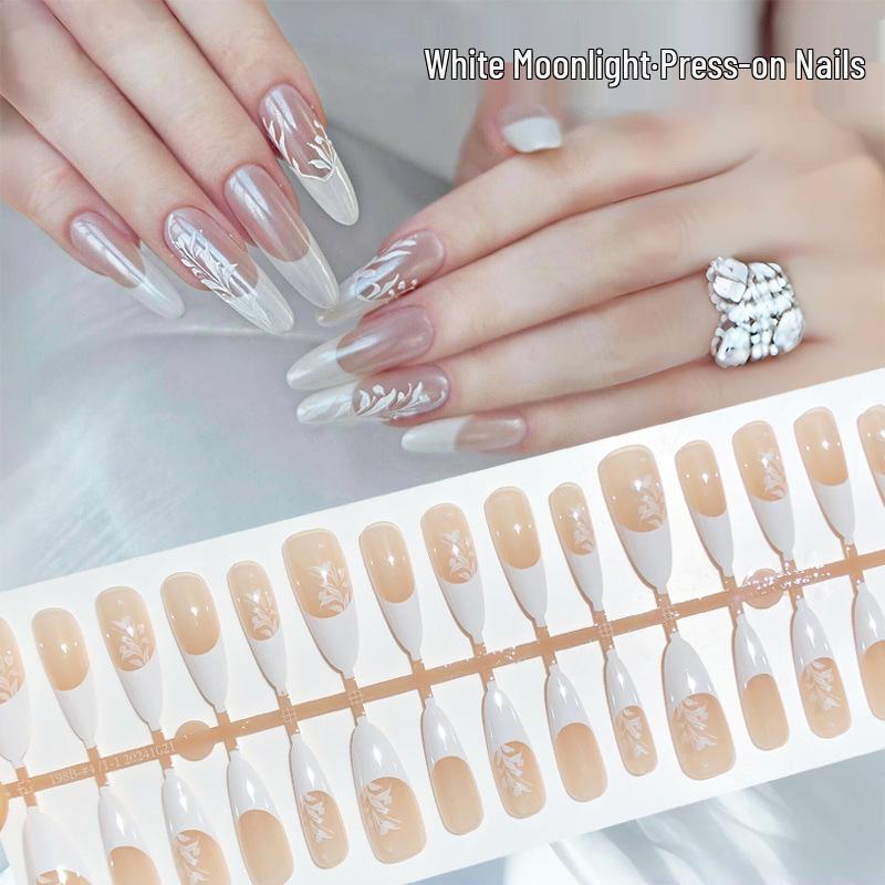 White Moonlight Aurora French Press-On Nails – Elegant Long Almond Orchid Design for Weddings
White Moonlight Aurora French Press-On Nails – Elegant Long Almond Orchid Design for Weddings