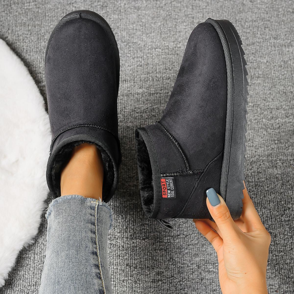 ALGS Женские короткие плюшевые теплые зимние ботинки Повседневная обувь Замшевые меховые ботинки Челси Ботильоны на плоской подошве Платформа Женская обувь Botas Femenina 42 чёрный