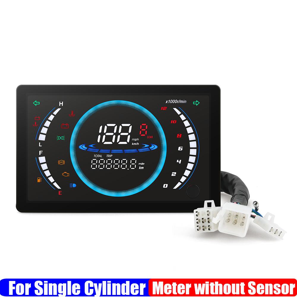 Большая цифровая приборная панель мотоцикла для 1-цилиндрового двигателя, км/ч, миль/ч, скорость, об/мин, одометр, температура воды с шестеренчатым счетчиком топлива