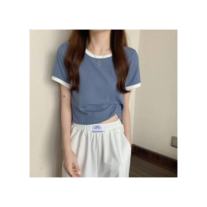 Contrasting color round neck short-sleeved t-shirt women s new summer bottoming shirt Korean version slim-fit short top tide 2XL
Contrasting color round neck short-sleeved t-shirt women s new summer bottoming shirt Korean version slim-fit short top tide 2XL