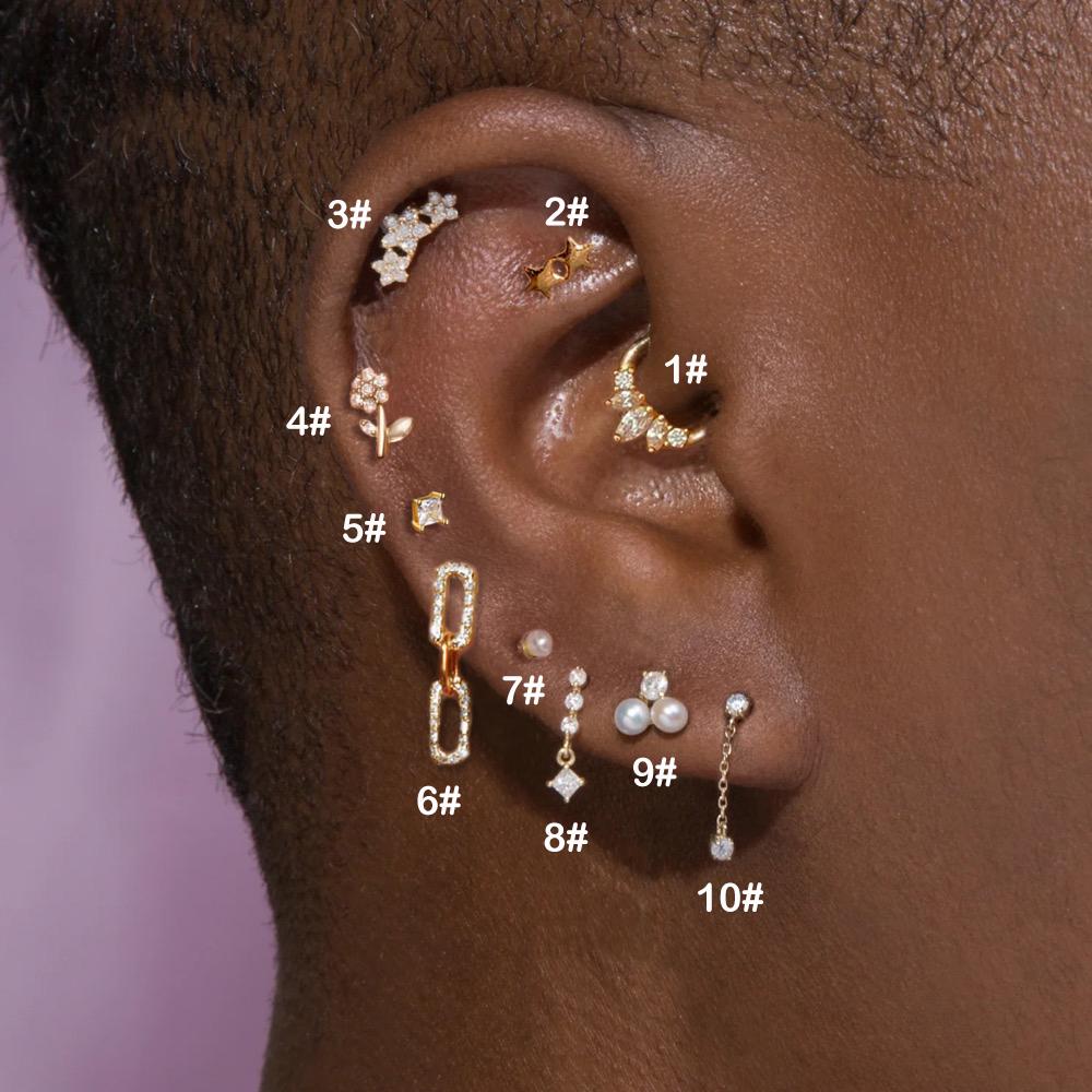 1pc Helix Lobe Piercing Earring Zircon Flower Dangle Chain Stud Tragus Rook Ear Cartilage Accessories Gold Color Women Jewelry 10-1pc
1pc Helix Lobe Piercing Earring Zircon Flower Dangle Chain Stud Tragus Rook Ear Cartilage Accessories Gold Color Women Jewelry 10-1pc