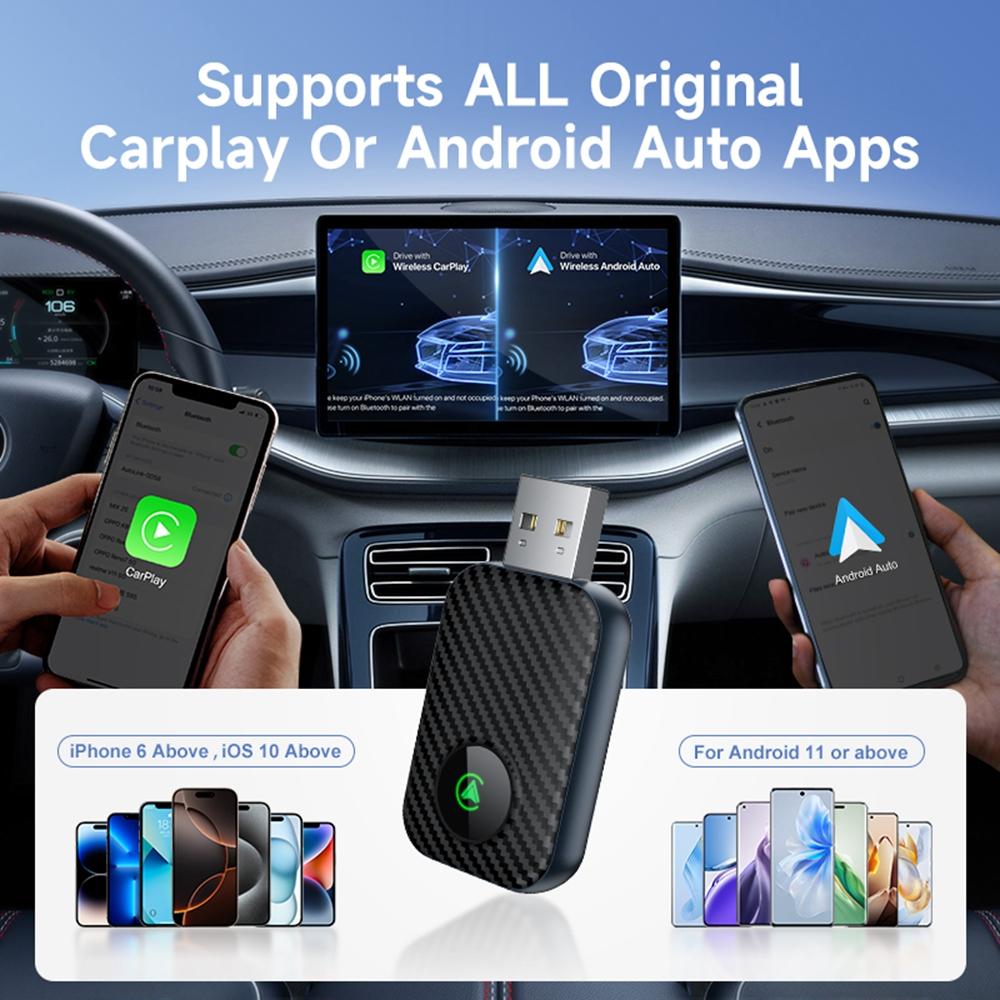 Адаптер 2 в 1 для автомобілів з бездротовим CarPlay та Android Auto, оновлення дротового CarPlay до бездротового донгла Type A
Адаптер 2 в 1 для автомобілів з бездротовим CarPlay та Android Auto, оновлення дротового CarPlay до бездротового донгла Type A