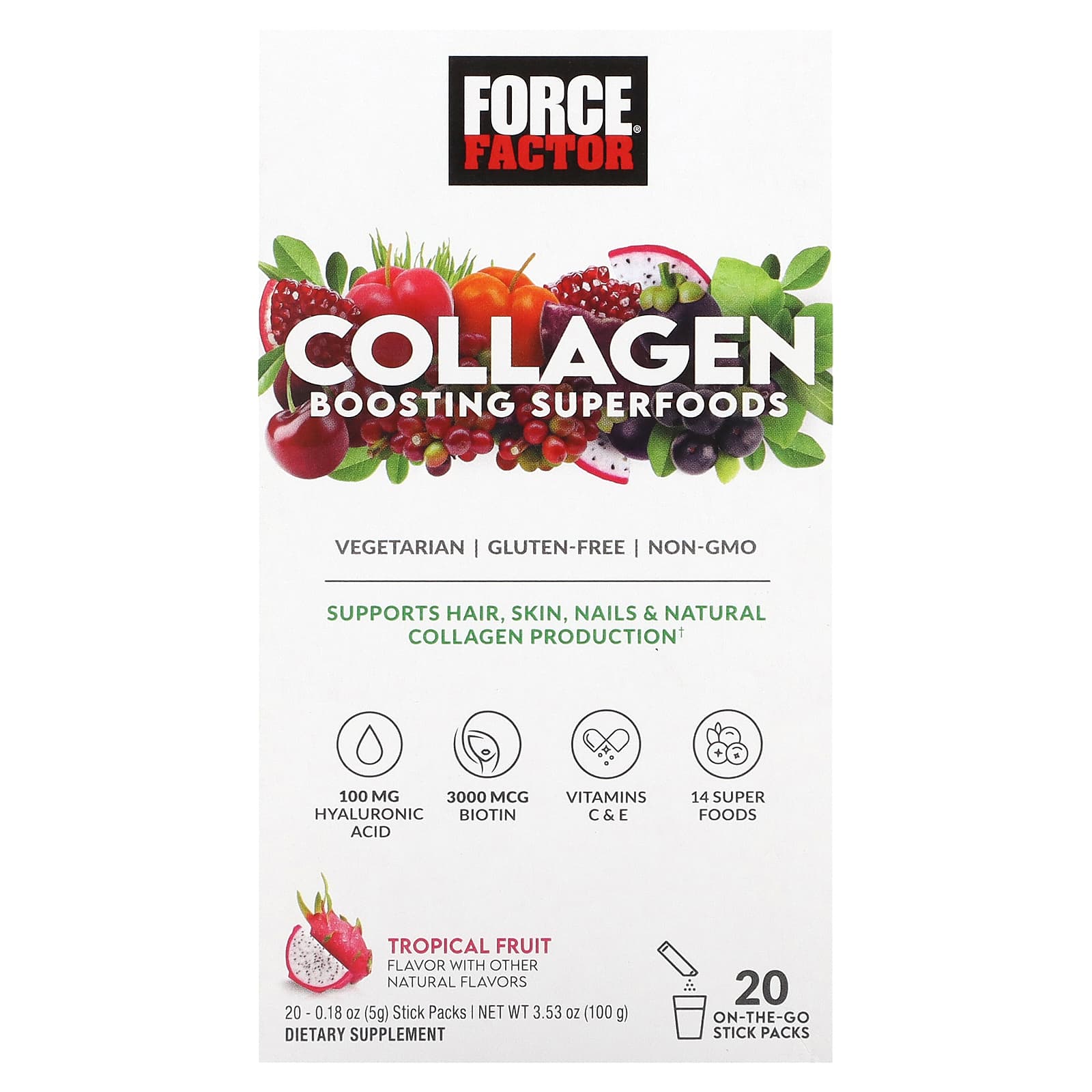 Collagen Boosting Superfoods, Tropical Fruit Flavors, 20 Stick Packs, 5G (0.18Oz) Each
Collagen Boosting Superfoods, Tropical Fruit Flavors, 20 Stick Packs, 5G (0.18Oz) Each