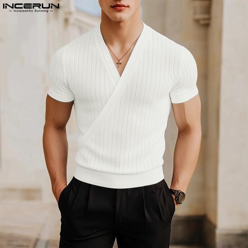 INCERUN Men V Neck Short Sleeve Solid Color Casual Fitted Rib T-shirts S чорний
INCERUN Men V Neck Short Sleeve Solid Color Casual Fitted Rib T-shirts S чорний