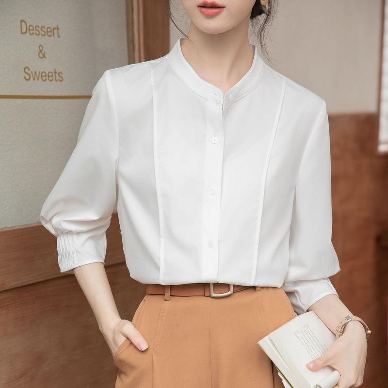 Женский синий топ с воротником-стойкой 2024 года: Летняя рубашка для поездок на работу с французской гармошкой и рукавом три четверти XL белый
Женский синий топ с воротником-стойкой 2024 года: Летняя рубашка для поездок на работу с французской гармошкой и рукавом три четверти XL белый