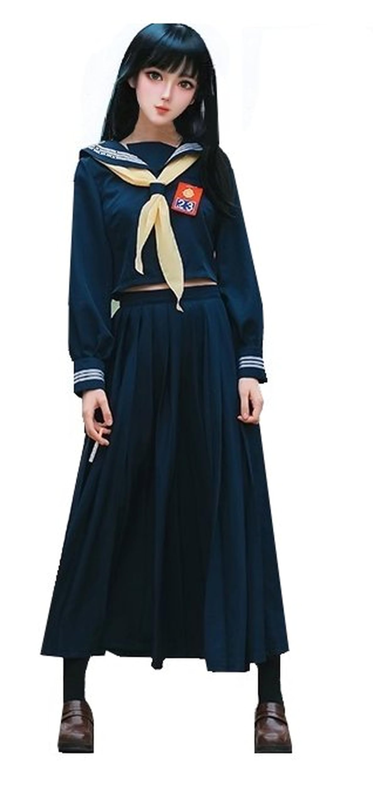 Матросская форма темно-синяя от Uniform Cosplay Топ и Длинная Длинная Плиссированная Янки Сегодняшний Сегодня Сегодня Набор из 4 предметов, Низ, Рукава, Юбка, Юбка, Аниме,