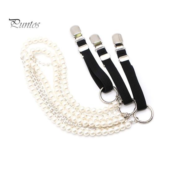 Женский пояс для чулок с искусственным жемчугом, украшение для рубашки, регулируемый эластичный зажим «утиный рот», задний ремень для верхней одежды, ремень для цепочек, ювелирные изделия, ремень для чулок чёрный