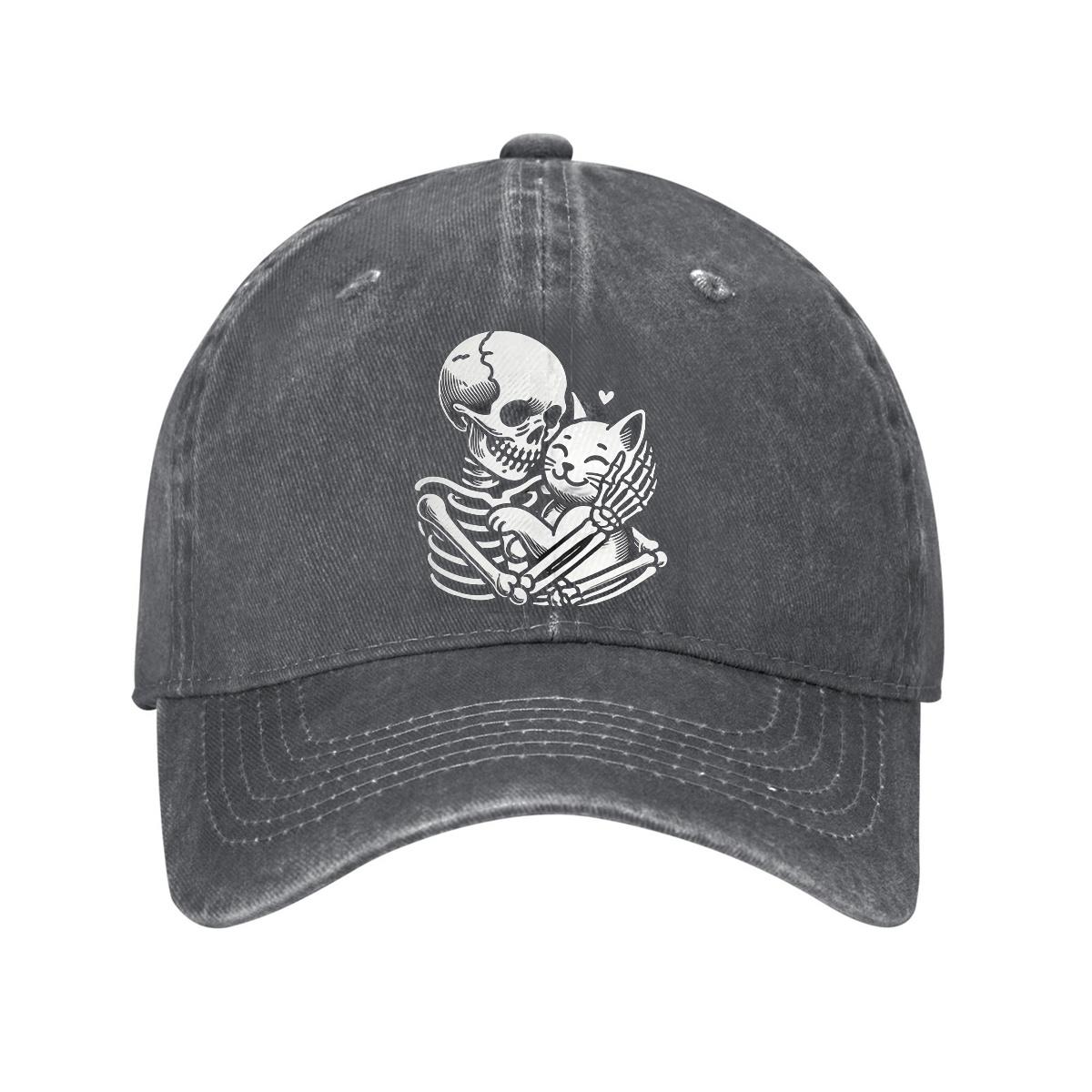 Skeleton Hugging Cat Print Baseball Cap Cotton Adjustable Curved Brim Dad Hat Casual Unisex One Size
Skeleton Hugging Cat Print Baseball Cap Cotton Adjustable Curved Brim Dad Hat Casual Unisex One Size