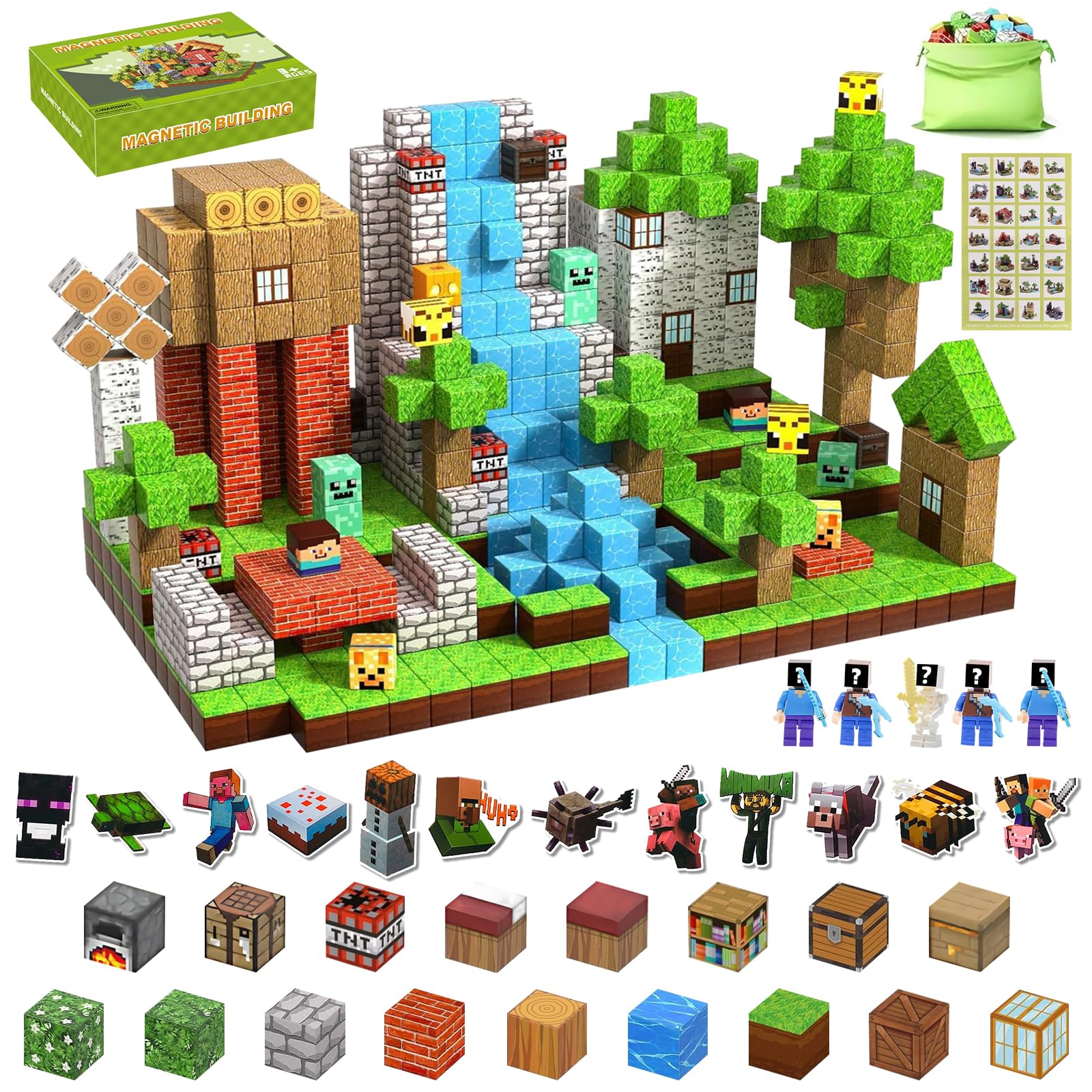 Minecraft-style magnetic building block set, 120 random pieces, 5 figures, 10 stickers, storage box included, DIY building toy, world toy magnetic bui
Minecraft-style magnetic building block set, 120 random pieces, 5 figures, 10 stickers, storage box included, DIY building toy, world toy magnetic bui