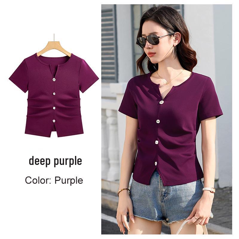 2026 Women s Slimming V-Neck Short Sleeve Solid Color Slit T-Shirt XL темно-фіолетовий колір
2026 Women s Slimming V-Neck Short Sleeve Solid Color Slit T-Shirt XL темно-фіолетовий колір