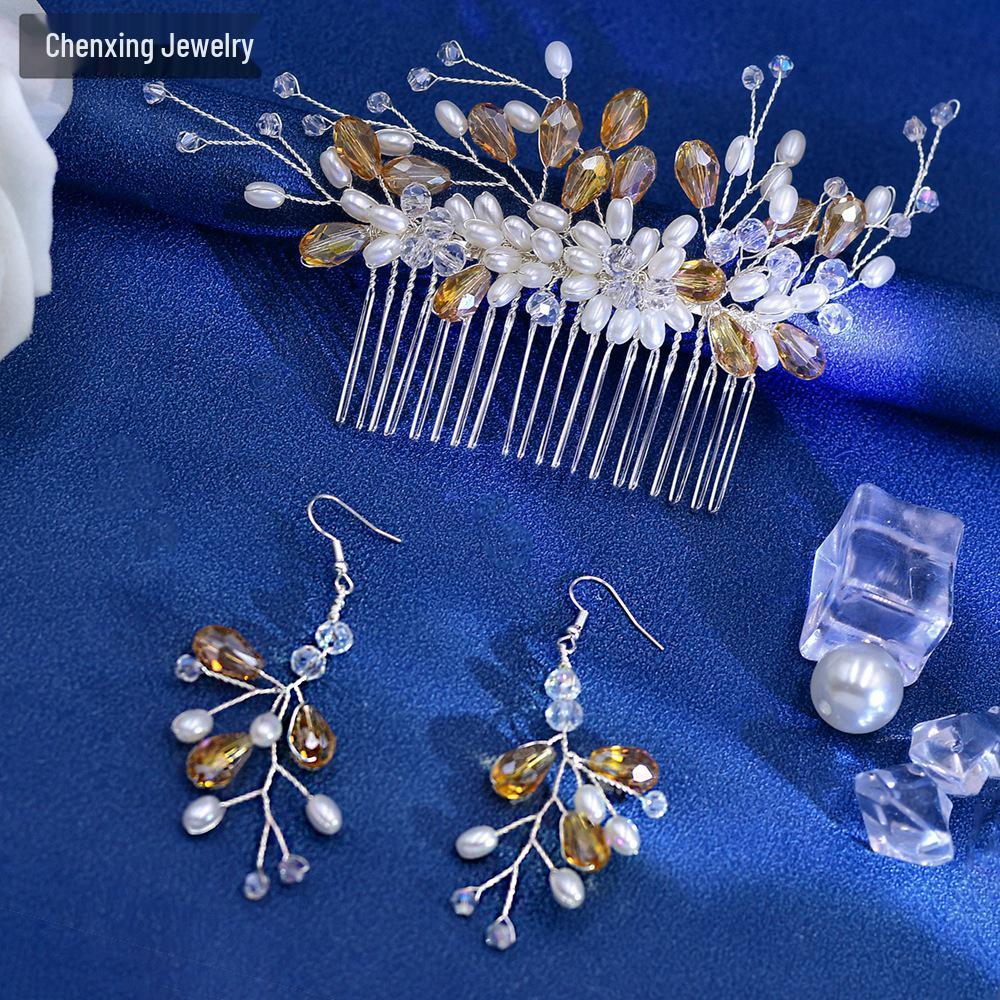 Chenxing Bridal Headpiece & Earrings Set: Handmade Woven Pearl Crystal Hair Comb CP177
Chenxing Bridal Headpiece & Earrings Set: Handmade Woven Pearl Crystal Hair Comb CP177