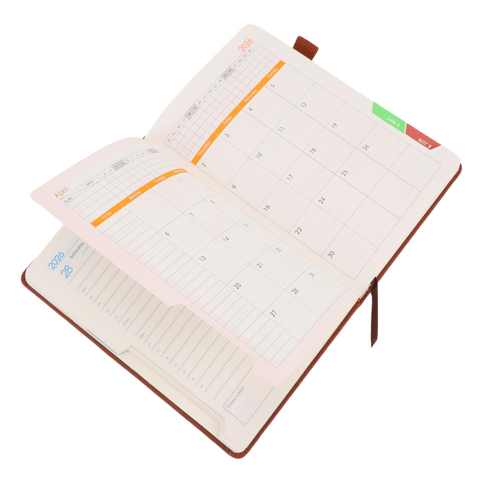 Ежедневник 2026 5,71x8,46 дюйма 200 листов Открытие на 180 градусов Обложка из ПУ кожи Почасовая книга для записи встреч с резинкой
Ежедневник 2026 5,71x8,46 дюйма 200 листов Открытие на 180 градусов Обложка из ПУ кожи Почасовая книга для записи встреч с резинкой