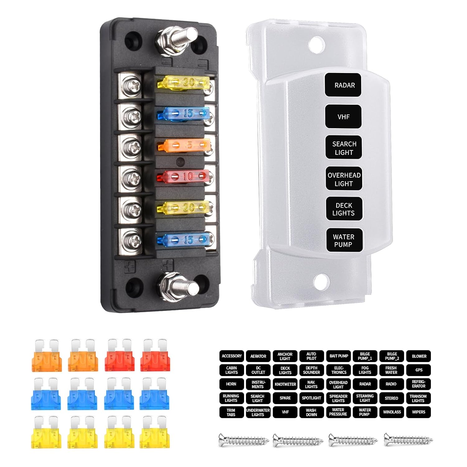 Fuse Block Blade Marine Fuse Panel Fuse Box ATC/ATO Waterproof Cover Negative Bus Included No LED Indicator for Car Boat Yacht RV Trailer Truck SUV 6Way
Fuse Block Blade Marine Fuse Panel Fuse Box ATC/ATO Waterproof Cover Negative Bus Included No LED Indicator for Car Boat Yacht RV Trailer Truck SUV 6Way