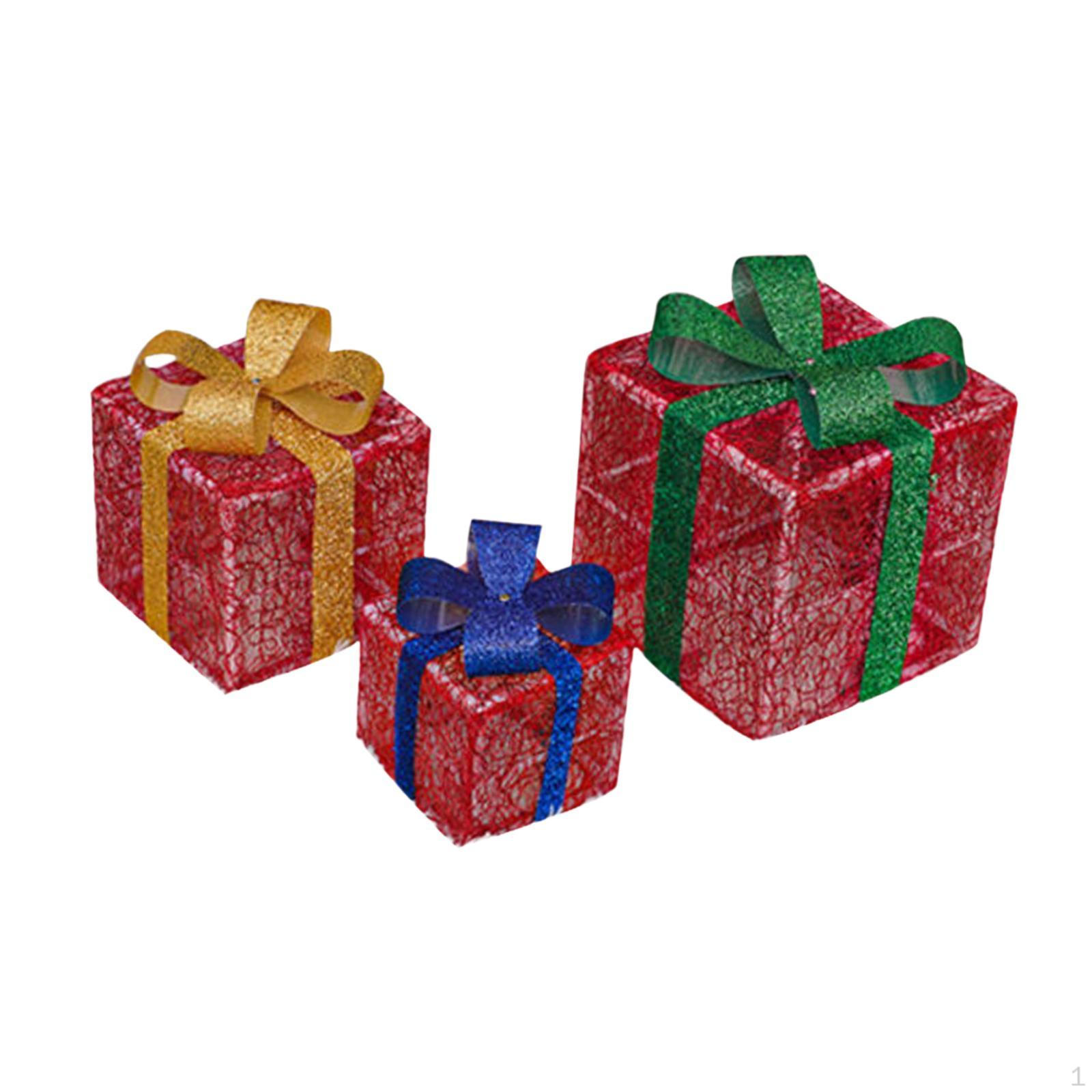 3 шт. Рождественские светящиеся подарочные коробки, украшение для магазина, фестивальный камин красный