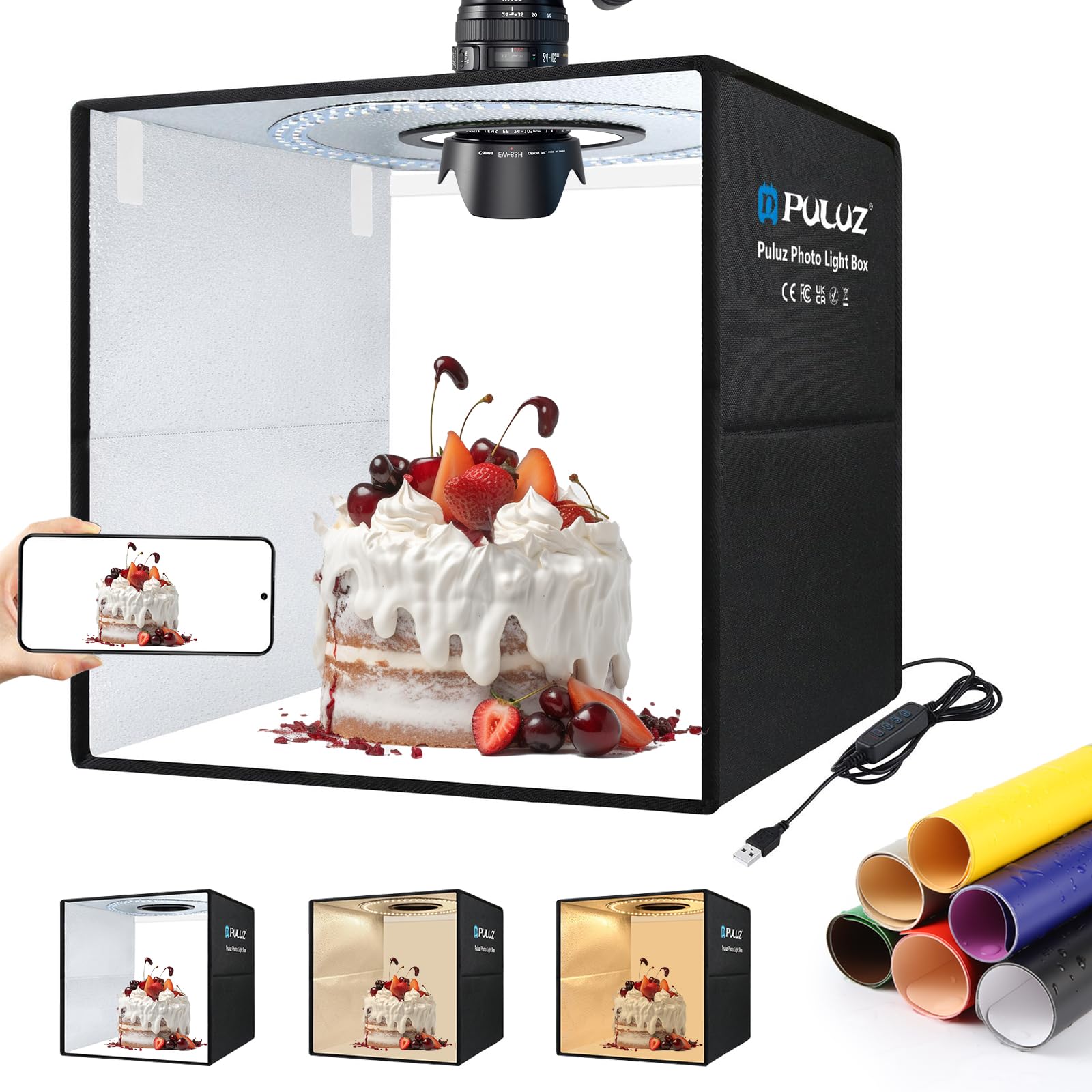 PULUZ 40cm Portable Photo Booth Light Box with 3 Color Temperatures, Soft Lighting Cloth, 12 Color Backdrops, and Adjustable White/Soft/Warm Lighting
PULUZ 40cm Portable Photo Booth Light Box with 3 Color Temperatures, Soft Lighting Cloth, 12 Color Backdrops, and Adjustable White/Soft/Warm Lighting