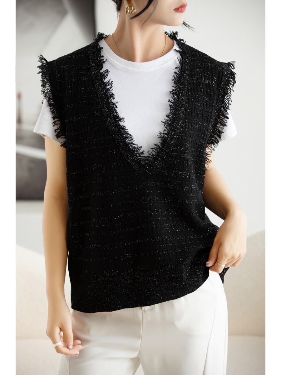 Женский кардиган без рукавов с бахромой и кисточками - Свободный вязаный жилет для весны и осени L чёрный
Женский кардиган без рукавов с бахромой и кисточками - Свободный вязаный жилет для весны и осени L чёрный