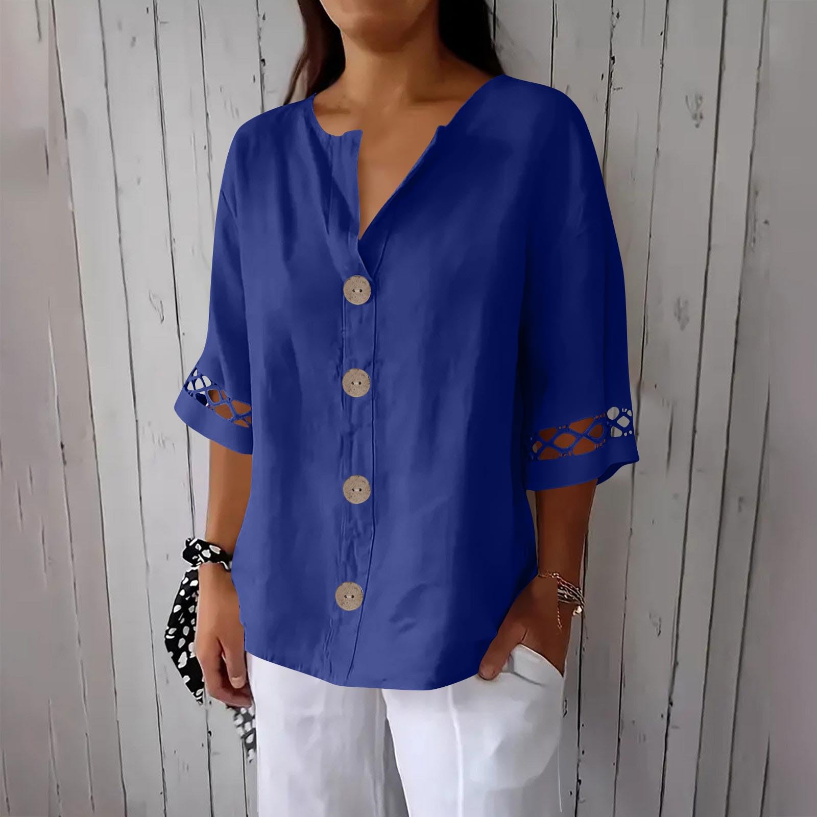 Linen Shirts For Women Loose Fit 3/4 Sleeve V Neck Tops Summer Dressy Casual Button Down Blouses Lace Patchwork XL
Linen Shirts For Women Loose Fit 3/4 Sleeve V Neck Tops Summer Dressy Casual Button Down Blouses Lace Patchwork XL