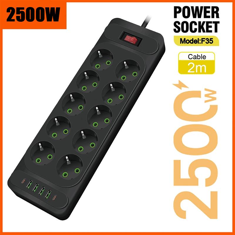 EU Plug AC Outlet Power Strip Multitap Extension Cord Electrical Socket With 4 USB Ports Fast Charge Multiprise Network Filter EU Plug чорний
EU Plug AC Outlet Power Strip Multitap Extension Cord Electrical Socket With 4 USB Ports Fast Charge Multiprise Network Filter EU Plug чорний