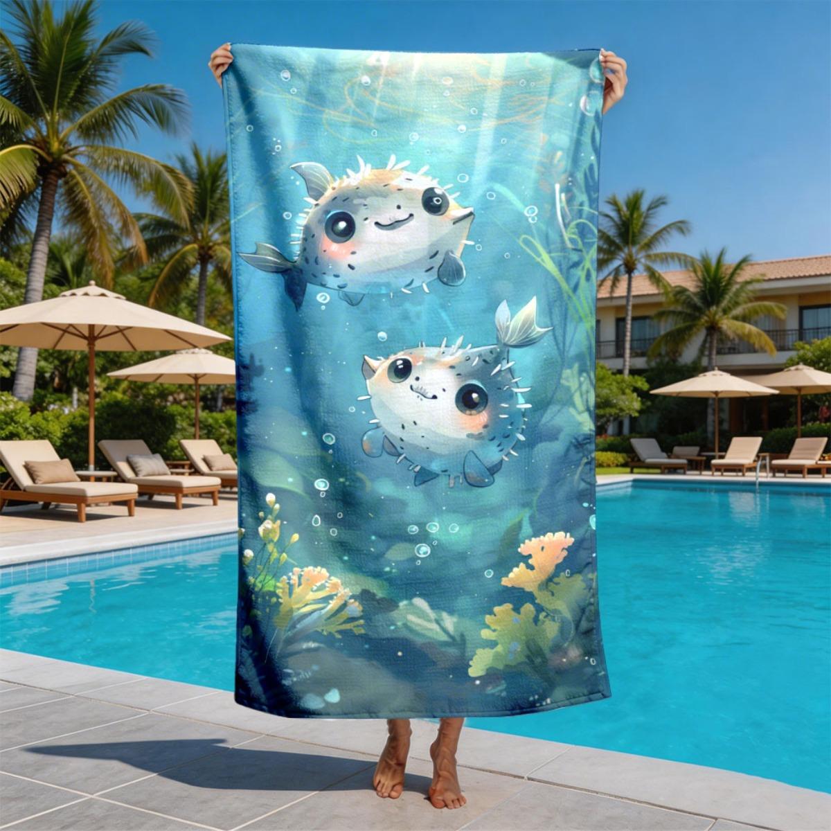 Watercolor illustration of pufferfish theme polyester microfiber beach towel is highly absorbent suitable for swimming and beach W30*H60(CM)
Watercolor illustration of pufferfish theme polyester microfiber beach towel is highly absorbent suitable for swimming and beach W30*H60(CM)