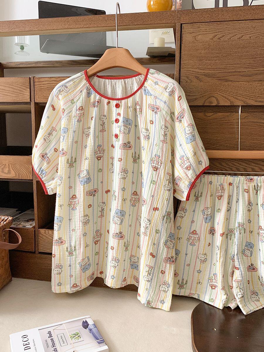 Full print striped Hello Kitty pajamas women s summer crew neck short-sleeved shorts two-piece set soft cute girl casual loungewear S
Full print striped Hello Kitty pajamas women s summer crew neck short-sleeved shorts two-piece set soft cute girl casual loungewear S