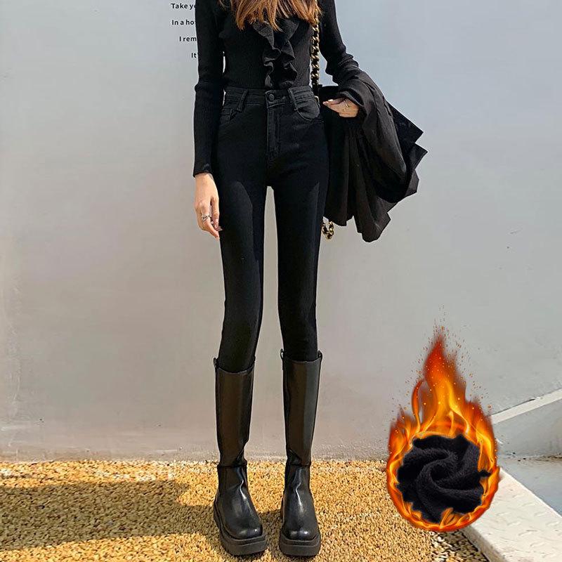 High-Waisted Slim-Fit Velvet Jeans for Women: Thickened for Fall/Winter, Versatile, Fashionable, Stretchy, Warm, Black/Gray Pencil Style. Size 27
High-Waisted Slim-Fit Velvet Jeans for Women: Thickened for Fall/Winter, Versatile, Fashionable, Stretchy, Warm, Black/Gray Pencil Style. Size 27