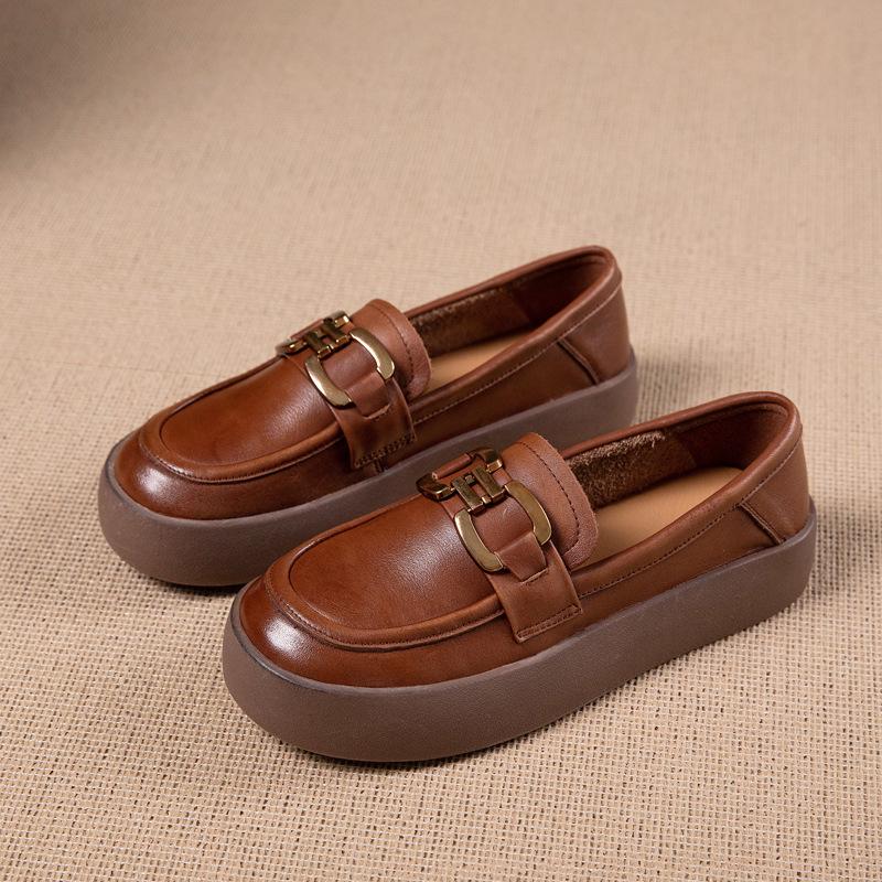 Женские лоферы из коровьей кожи первого слоя, новые весенне-осенние, резиновая плоская подошва, на одном педале, мягкая подошва, мягкая поверхность, кожаные женские туфли 40 коричневый