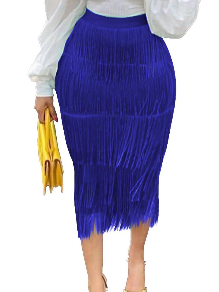 Plus Size High-Waisted Patchwork Tassel Skirt M синий
Plus Size High-Waisted Patchwork Tassel Skirt M синий