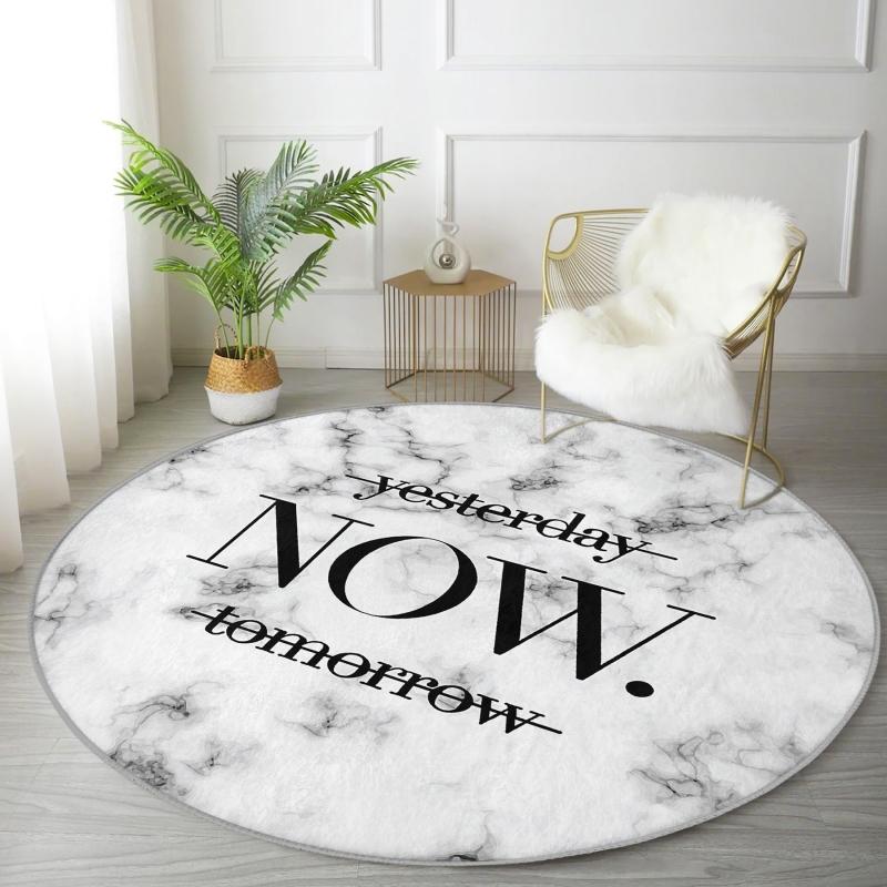Special Design Modern Black Living Room and Living Room Round Carpet With Washable Non Slip Base With NOW Written On Marble Floor
Special Design Modern Black Living Room and Living Room Round Carpet With Washable Non Slip Base With NOW Written On Marble Floor
