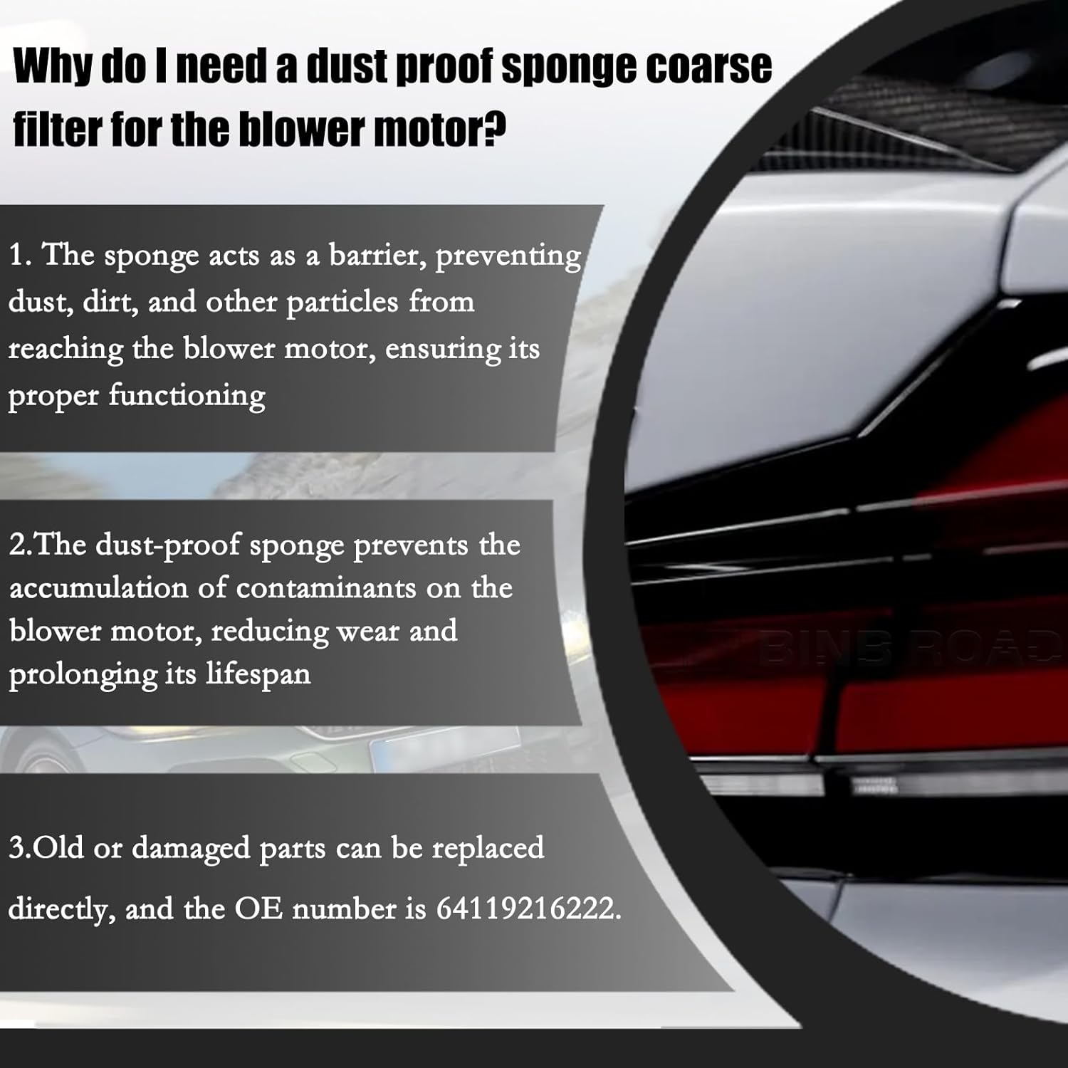 64119216222 Blower Motor Dust-Proof Sponge Coarse Filter Compatible with BMW F01 F02 F04 F07 GT F10 F11 M5
64119216222 Blower Motor Dust-Proof Sponge Coarse Filter Compatible with BMW F01 F02 F04 F07 GT F10 F11 M5
