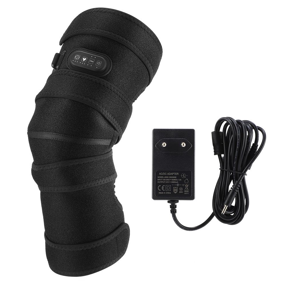 Очень большой нагреваемый вибрирующий наколенник Массажер для колена 4-моторный вибрационный массаж 3 скорости нагрева Прямое питание 12 В EU Plug чёрный