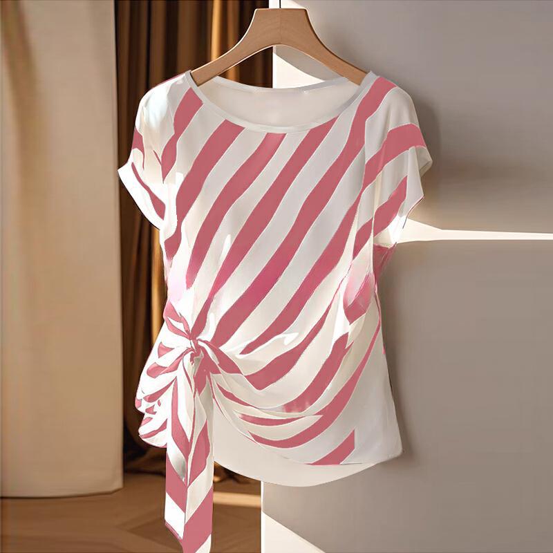 European & American 2025 New Style Women s Short Sleeve Round Neck Striped Tie-Up T-shirt L рожевий
European & American 2025 New Style Women s Short Sleeve Round Neck Striped Tie-Up T-shirt L рожевий