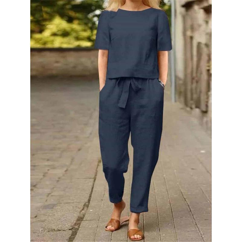 Womens Linen Two Piece Outfit Short Sleeve Top And Drawstring Pants Set S
Womens Linen Two Piece Outfit Short Sleeve Top And Drawstring Pants Set S